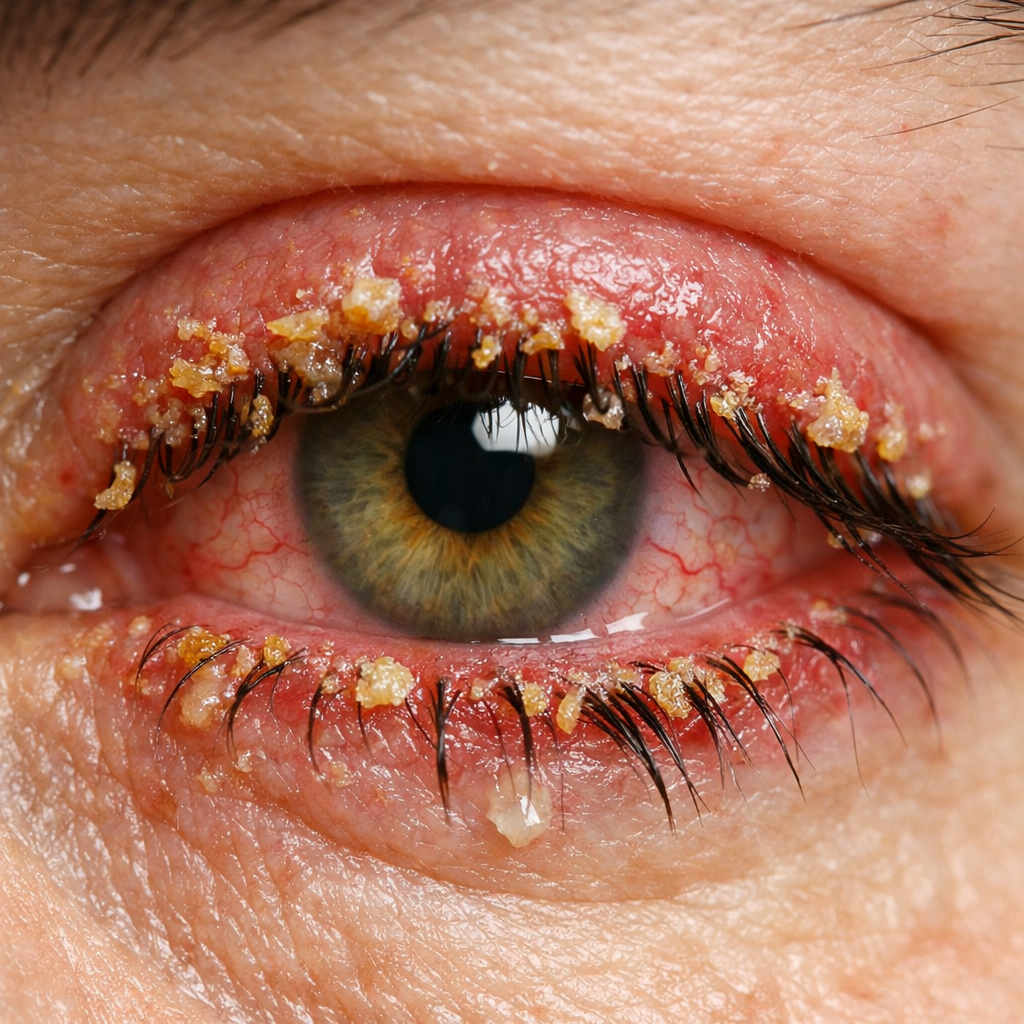 Blefarite evidente con palpebra rigonfia