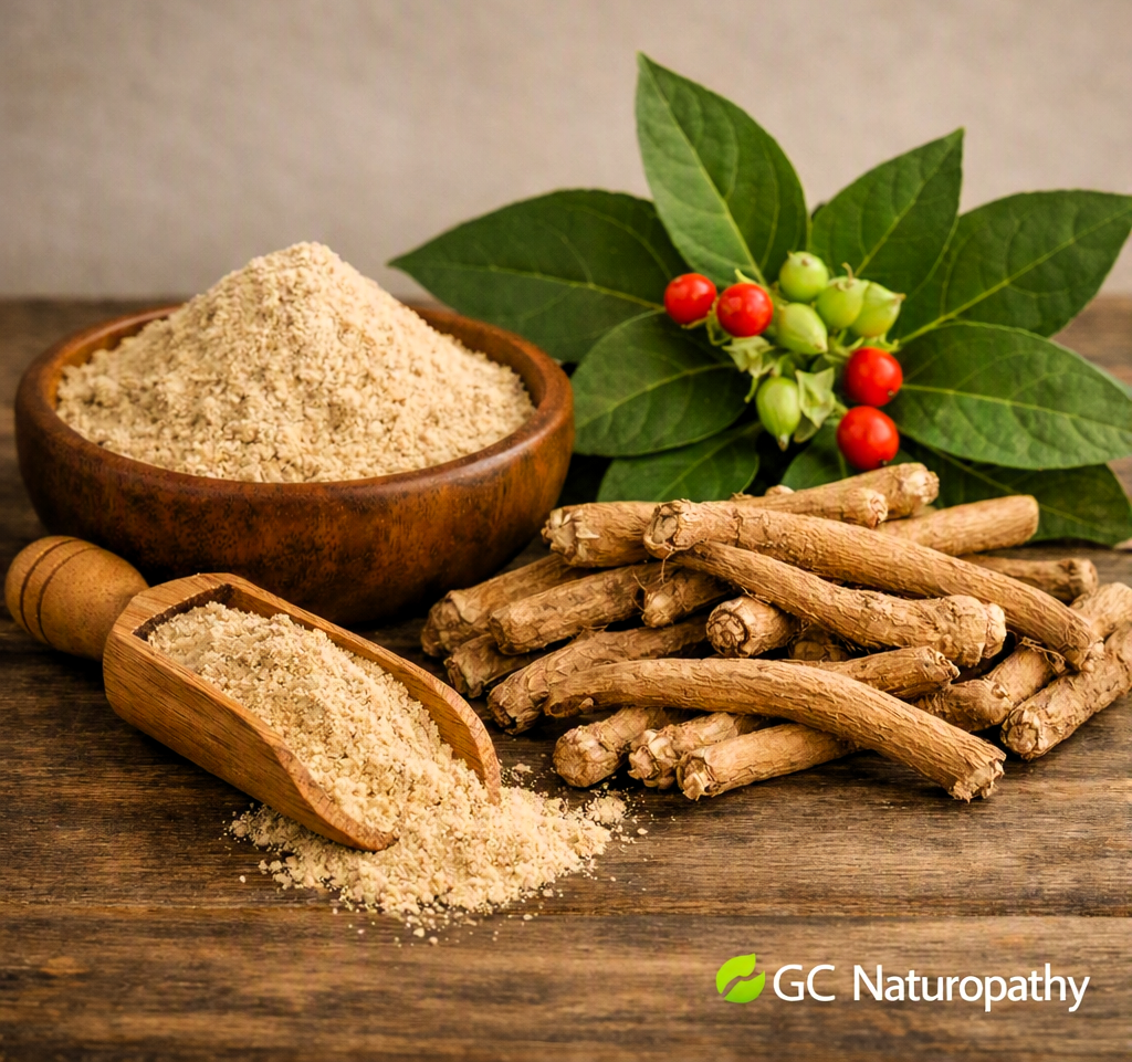 Ashwagandha (Withania somnifera): radice, polvere e pianta fresca. Un potente adattogeno naturale che aiuta a ridurre lo stress, migliorare il sonno, sostenere l’energia mentale e riequilibrare il sistema nervoso. Ideale per chi cerca un rimedio naturale contro stanchezza, ansia e affaticamento.